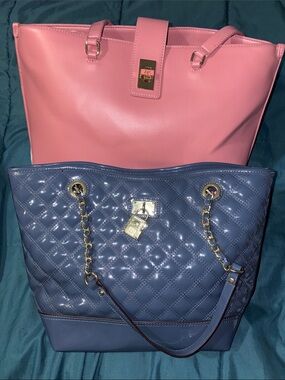 2 - Anne Klein Tote Bags - Quilted Blue/Gray & Blush Pink